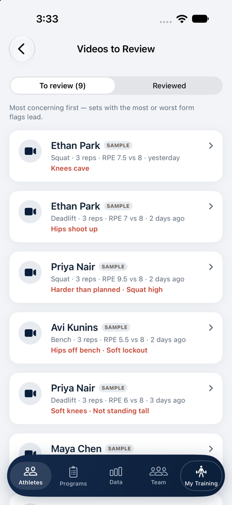 The coach's review inbox
